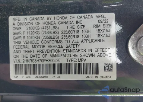 2023 Honda Cr-V Ex-L 2Wd from USA, damaged, VIN 2HKRS3H70PH300526
